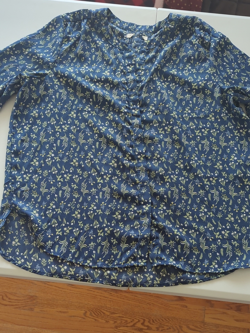 Women’s Navy Blue Floral Button-Front Blouse
